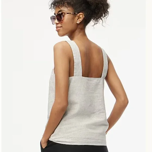 J.Crew Factory White Linen-blend Squareneck Tank Top - Picture 6 of 11